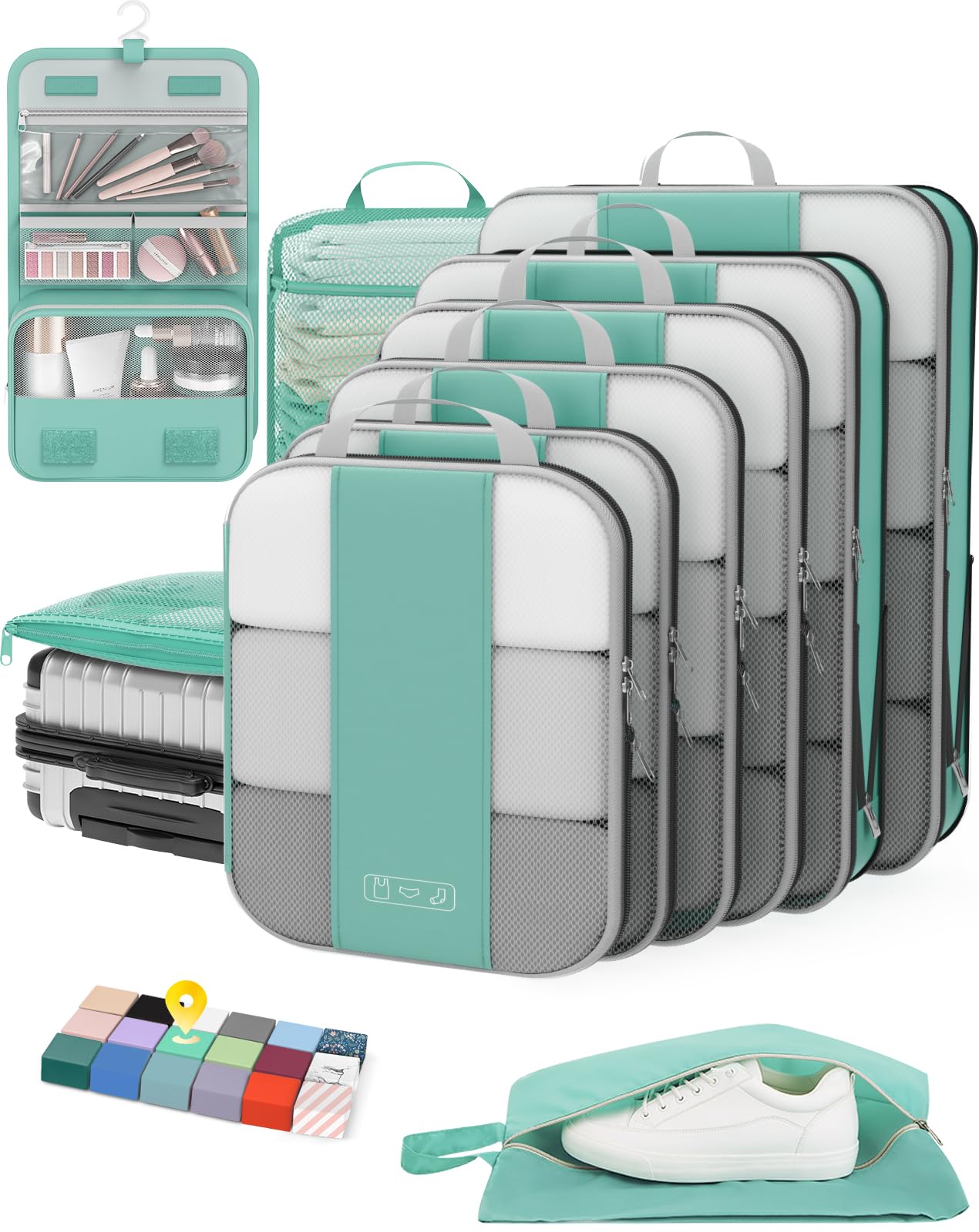 10 Set Compression Packing Cubes for Travel Essentials,Compressible Expandable Packing Cubes for Suitcase,OlarHike Luggage Organizer Bags for Travel,Handy Helper for Organizing Clothes(Black)